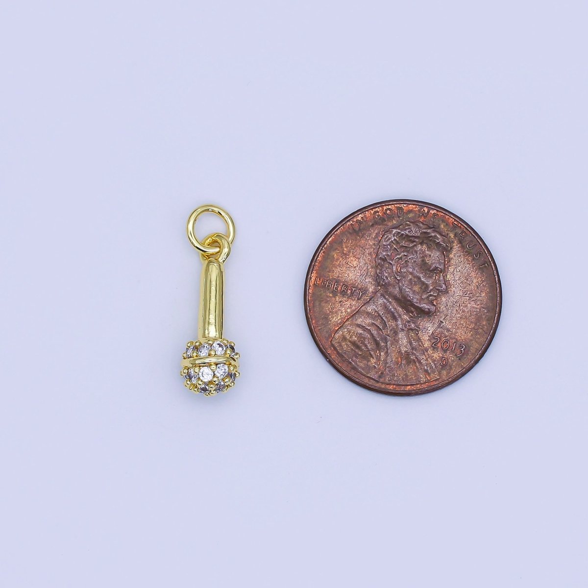 24K Gold Filled 16mm Micro Paved CZ Karaoke Microphone Charm | AJ317