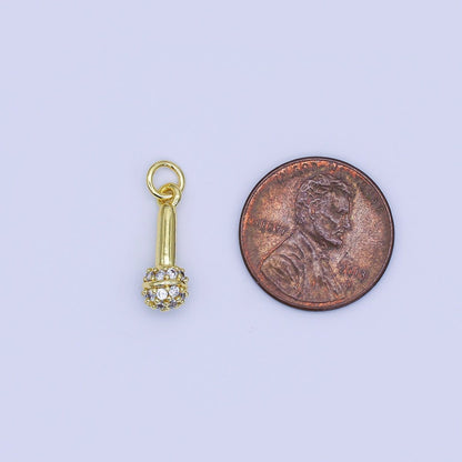 24K Gold Filled 16mm Micro Paved CZ Karaoke Microphone Charm | AJ317