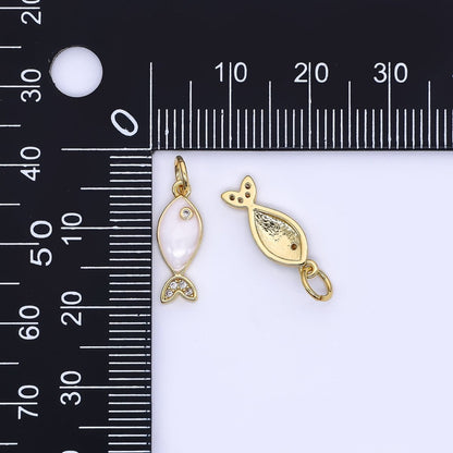 24K Gold Filled 16mm Micro Paved CZ Ocean Tiny Fish Enamel Charm | W167