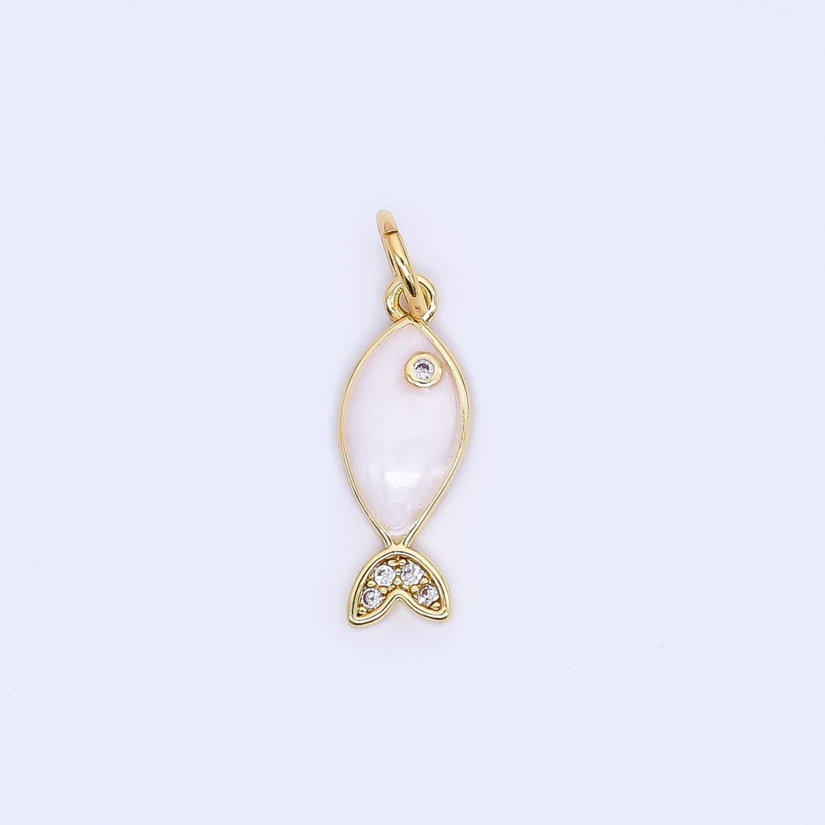 24K Gold Filled 16mm Micro Paved CZ Ocean Tiny Fish Enamel Charm | W167