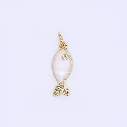 24K Gold Filled 16mm Micro Paved CZ Ocean Tiny Fish Enamel Charm | W167