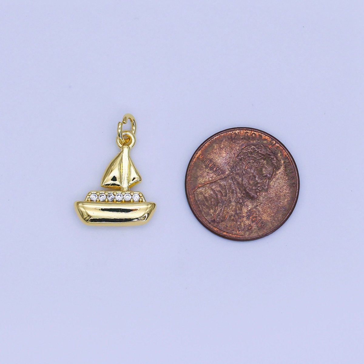 24K Gold Filled 16mm Micro Paved CZ Sailor Boat Charm | AJ310