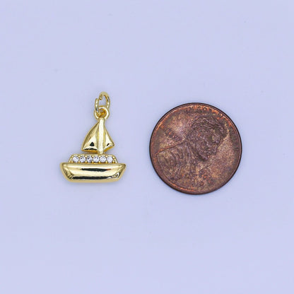24K Gold Filled 16mm Micro Paved CZ Sailor Boat Charm | AJ310