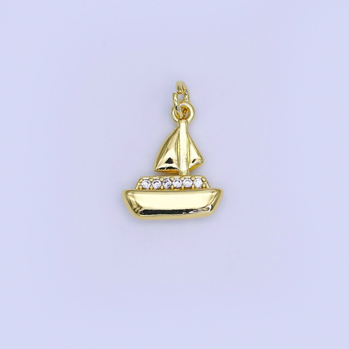 24K Gold Filled 16mm Micro Paved CZ Sailor Boat Charm | AJ310