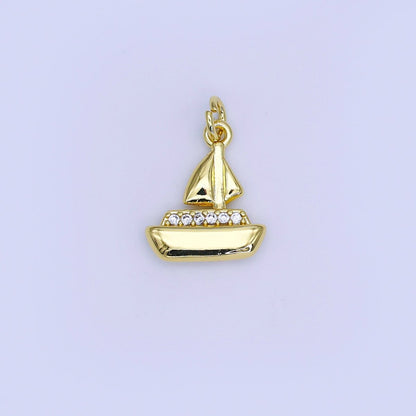 24K Gold Filled 16mm Micro Paved CZ Sailor Boat Charm | AJ310