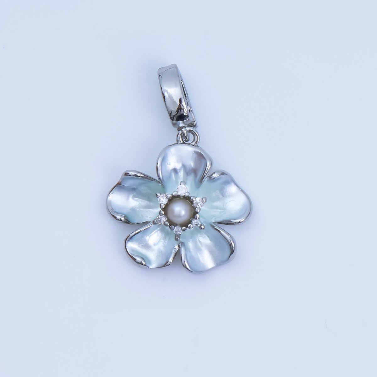 24K Gold Filled 16mm Micro Paved CZ Shell Pearl Flourish Blossom Flower Charm in Gold &amp; Silver| AA-1589