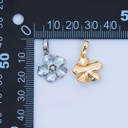 24K Gold Filled 16mm Micro Paved CZ Shell Pearl Flourish Blossom Flower Charm in Gold &amp; Silver| AA-1589