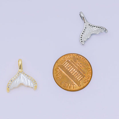 24K Gold Filled 16mm Micro Paved CZ Shell Pearl Mermaid Tail Fish Pendant in Gold &amp; Silver | AA1575