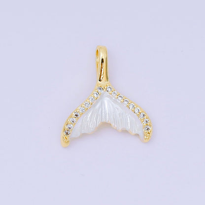 24K Gold Filled 16mm Micro Paved CZ Shell Pearl Mermaid Tail Fish Pendant in Gold &amp; Silver | AA1575