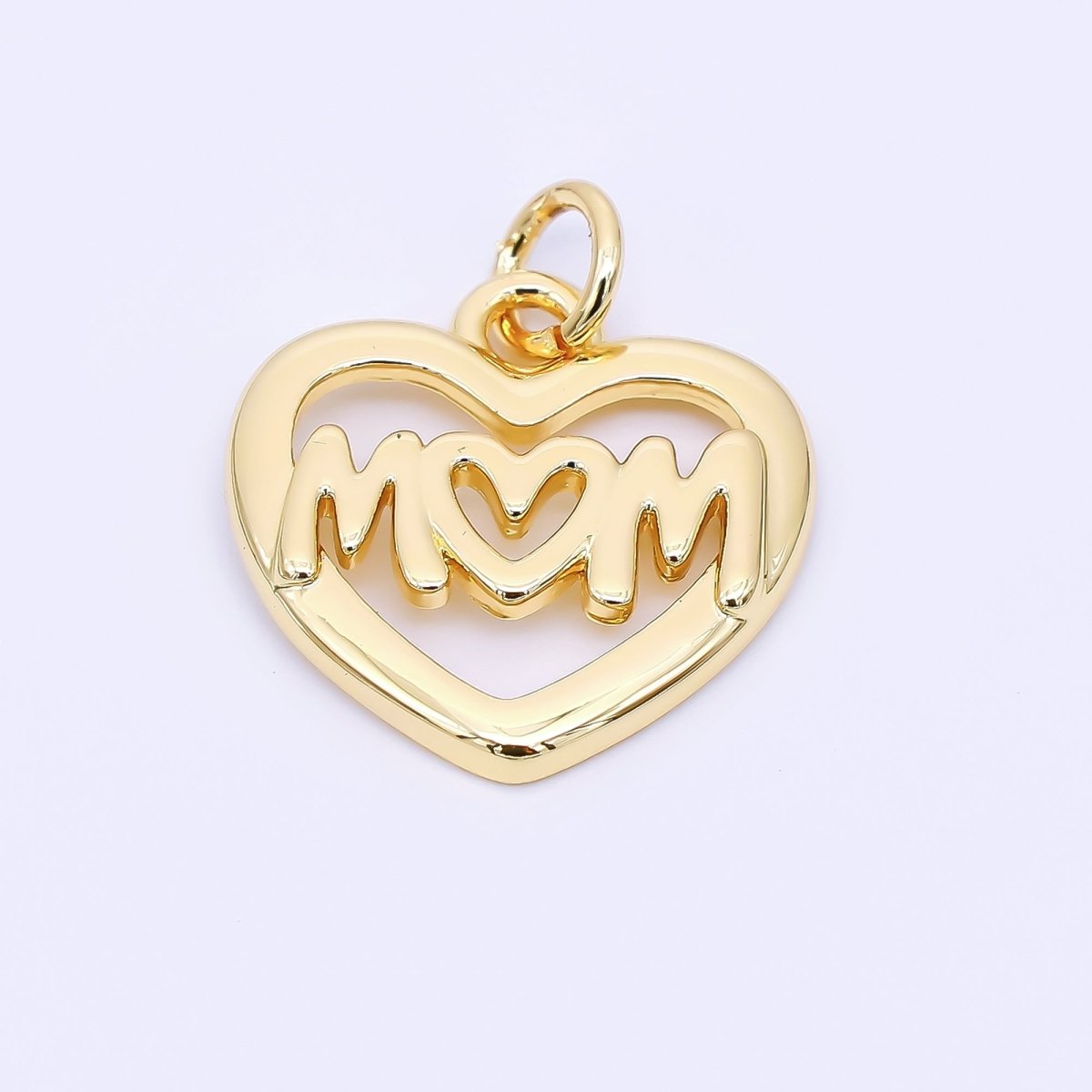 24K Gold Filled 16mm Minimalist Open "MOM" Heart Charm | AH559