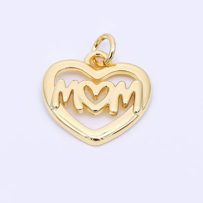24K Gold Filled 16mm Minimalist Open "MOM" Heart Charm | AH559