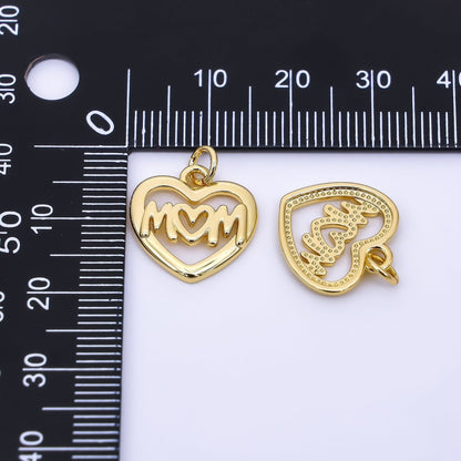24K Gold Filled 16mm Minimalist Open "MOM" Heart Charm | AH559