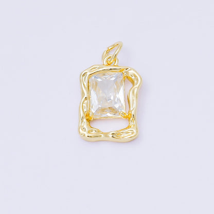 24K Gold Filled 16mm Clear Baguette CZ Open Rectangle Bezel Frame Charm | AF1250
