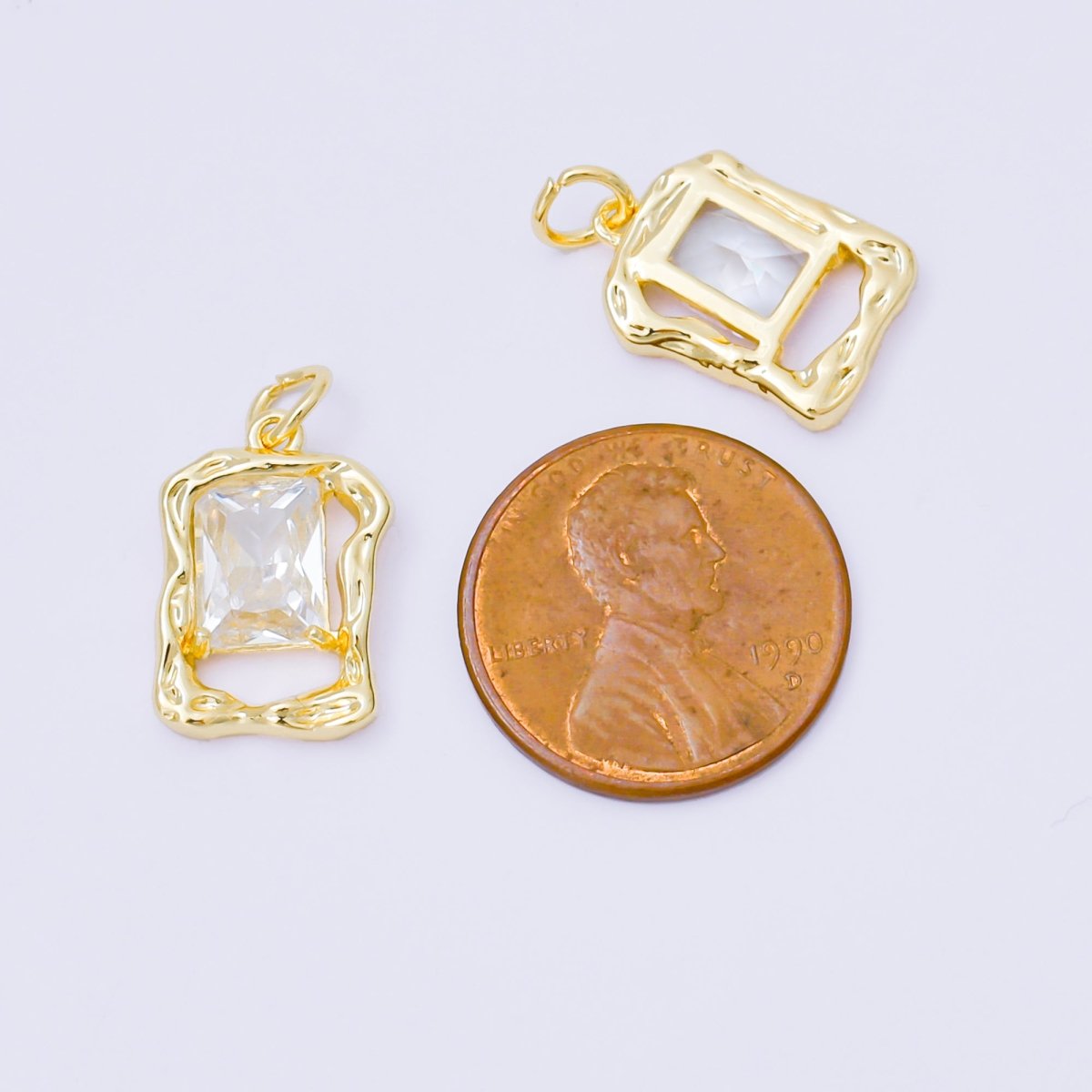 24K Gold Filled 16mm Clear Baguette CZ Open Rectangle Bezel Frame Charm | AF1250
