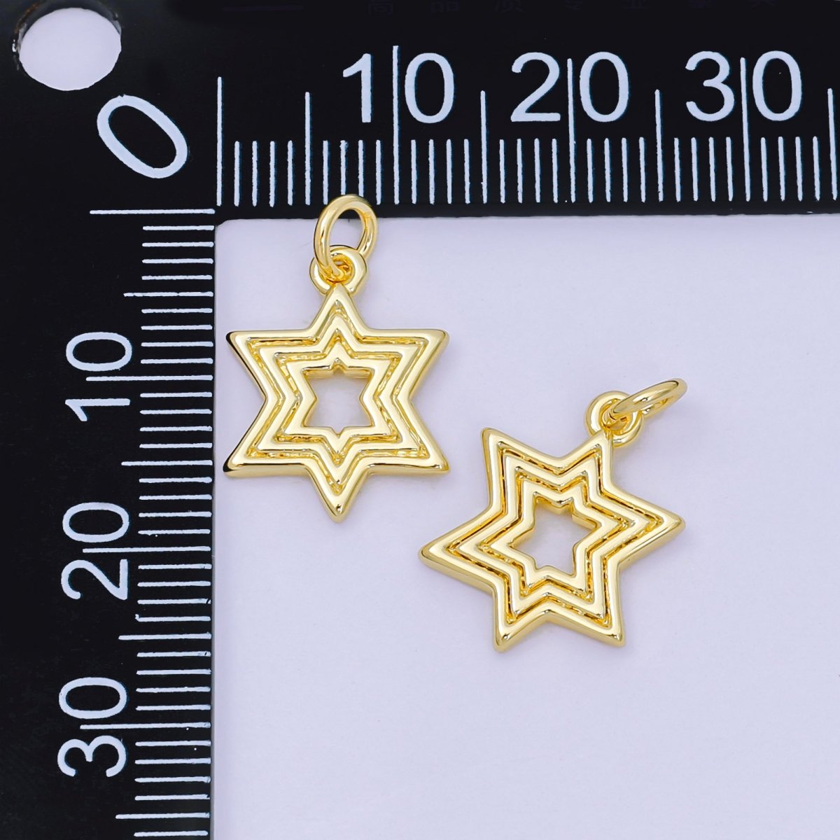 24K Gold Filled 16mm Minimalist Ribbed Star of David Religious Charm | AH643