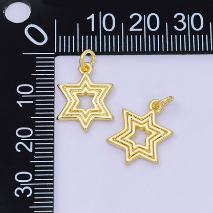 24K Gold Filled 16mm Minimalist Ribbed Star of David Religious Charm | AH643