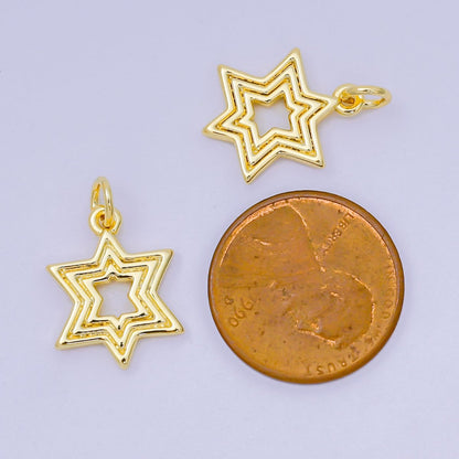 24K Gold Filled 16mm Minimalist Ribbed Star of David Religious Charm | AH643
