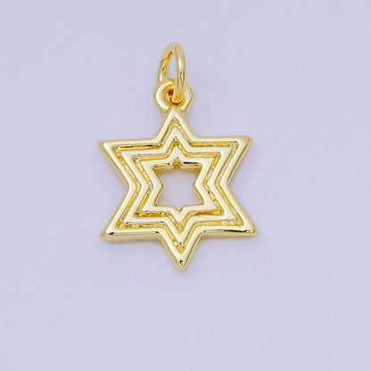 24K Gold Filled 16mm Minimalist Ribbed Star of David Religious Charm | AH643