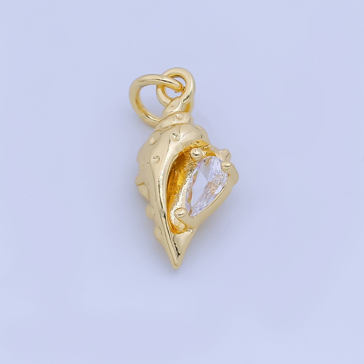 24K Gold Filled 16mm Teardrop CZ Clam Sea Shell Charm in Gold &amp; Silver | AJ480