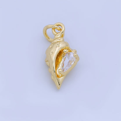 24K Gold Filled 16mm Teardrop CZ Clam Sea Shell Charm in Gold &amp; Silver | AJ480