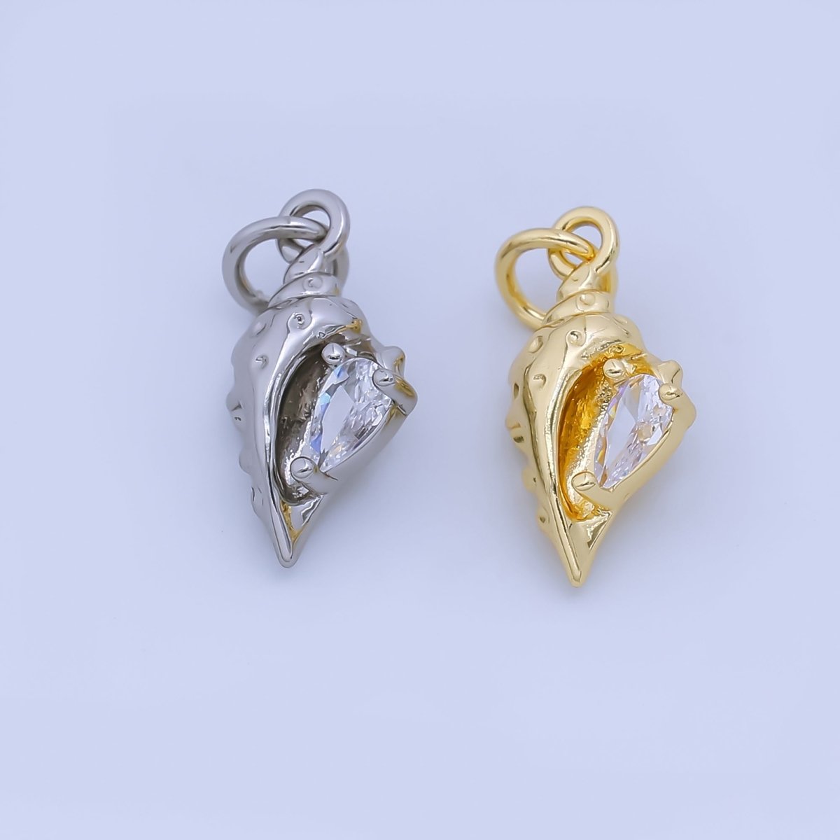 24K Gold Filled 16mm Teardrop CZ Clam Sea Shell Charm in Gold &amp; Silver | AJ480