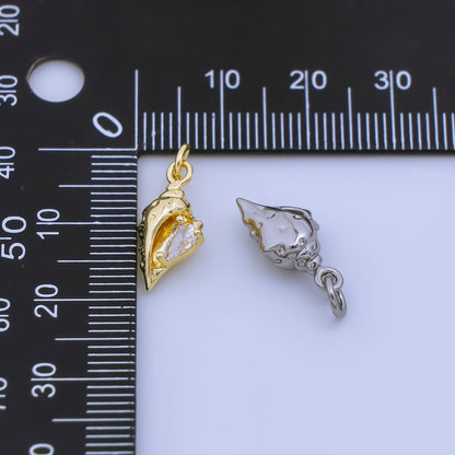 24K Gold Filled 16mm Teardrop CZ Clam Sea Shell Charm in Gold &amp; Silver | AJ480