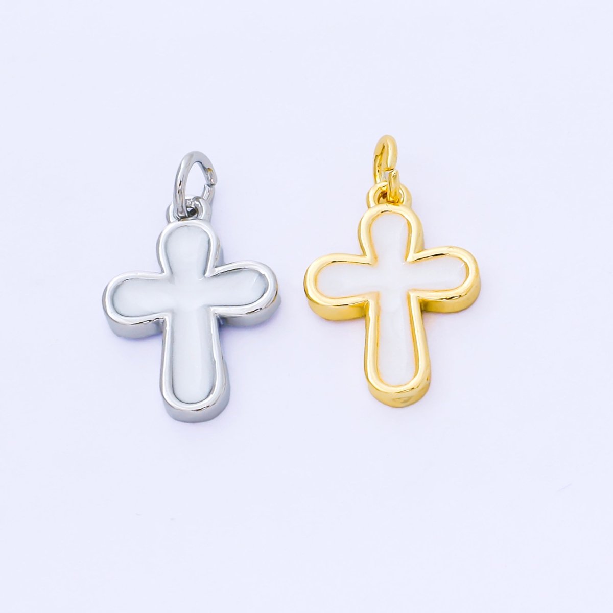 24K Gold Filled 16mm White Enamel Cross Holy Christian Catholic Charm in Gold &amp; Silver | AF1518