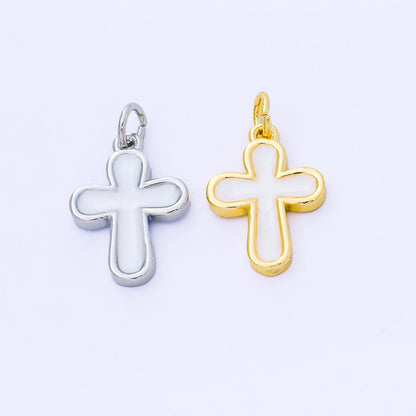 24K Gold Filled 16mm White Enamel Cross Holy Christian Catholic Charm in Gold &amp; Silver | AF1518