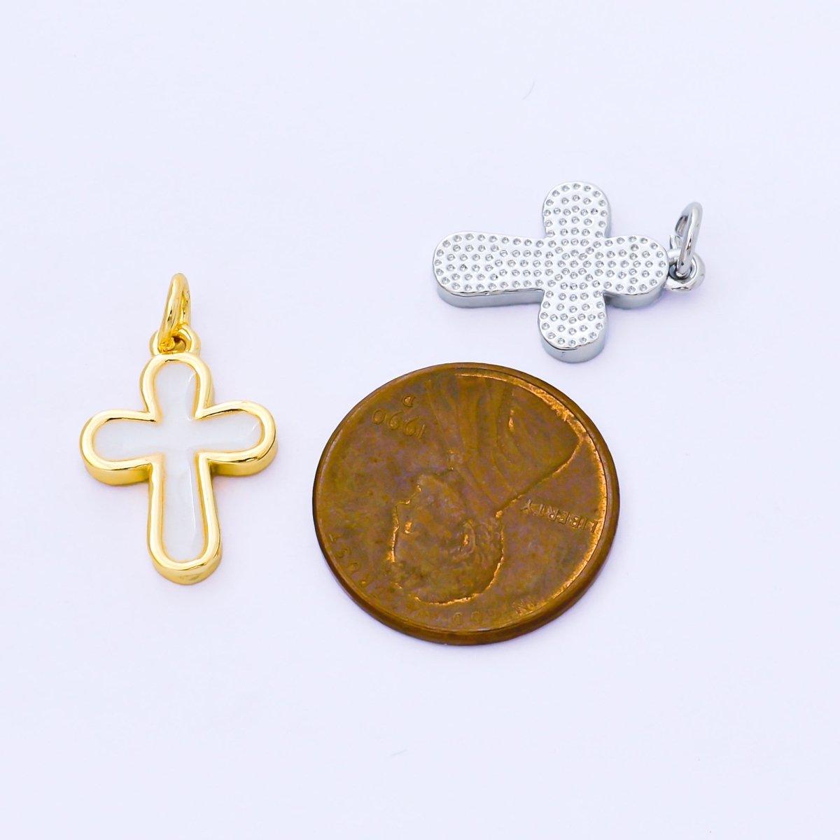 24K Gold Filled 16mm White Enamel Cross Holy Christian Catholic Charm in Gold &amp; Silver | AF1518