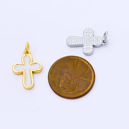 24K Gold Filled 16mm White Enamel Cross Holy Christian Catholic Charm in Gold &amp; Silver | AF1518