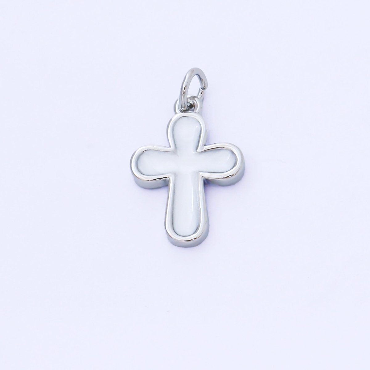 24K Gold Filled 16mm White Enamel Cross Holy Christian Catholic Charm in Gold &amp; Silver | AF1518