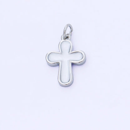 24K Gold Filled 16mm White Enamel Cross Holy Christian Catholic Charm in Gold &amp; Silver | AF1518