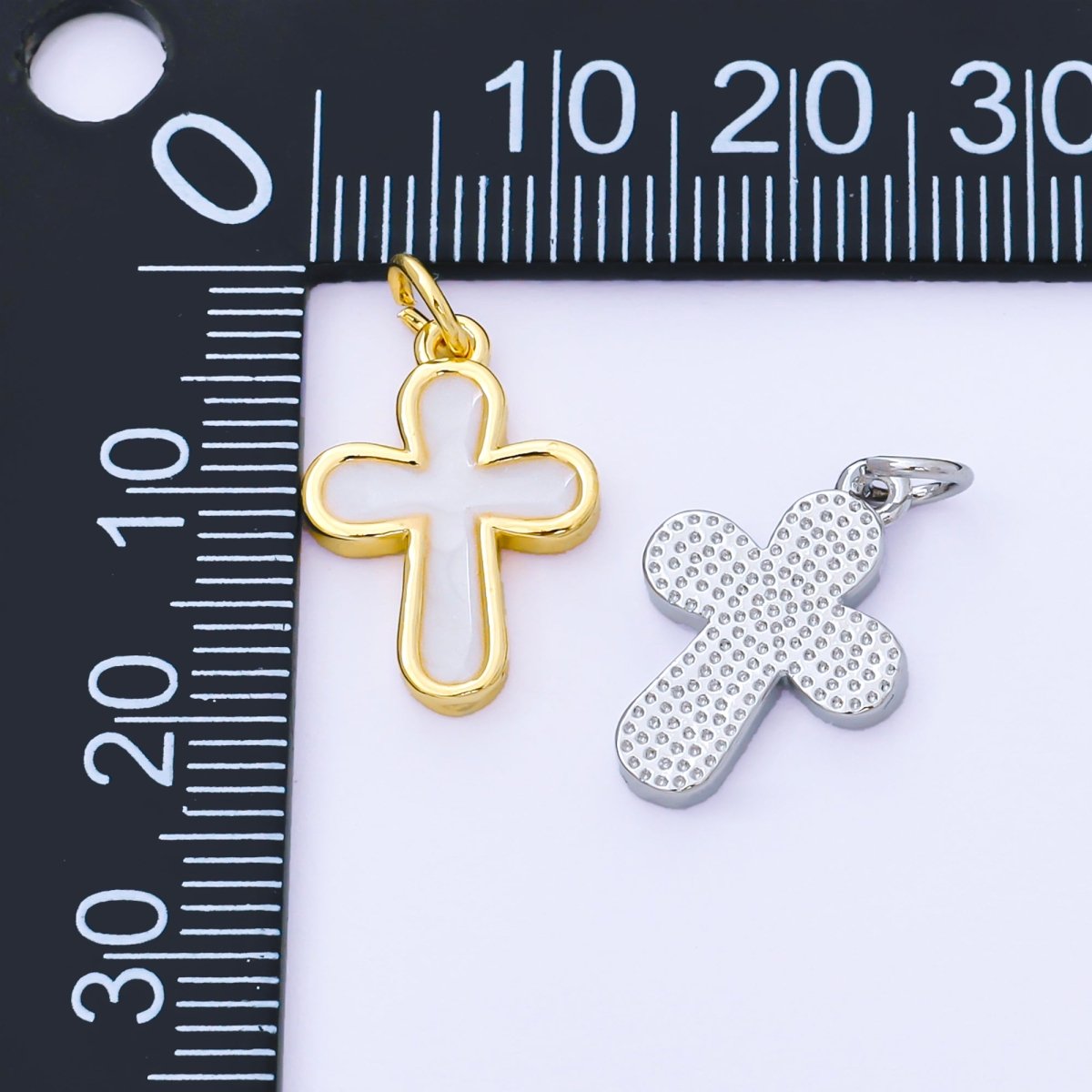 24K Gold Filled 16mm White Enamel Cross Holy Christian Catholic Charm in Gold &amp; Silver | AF1518