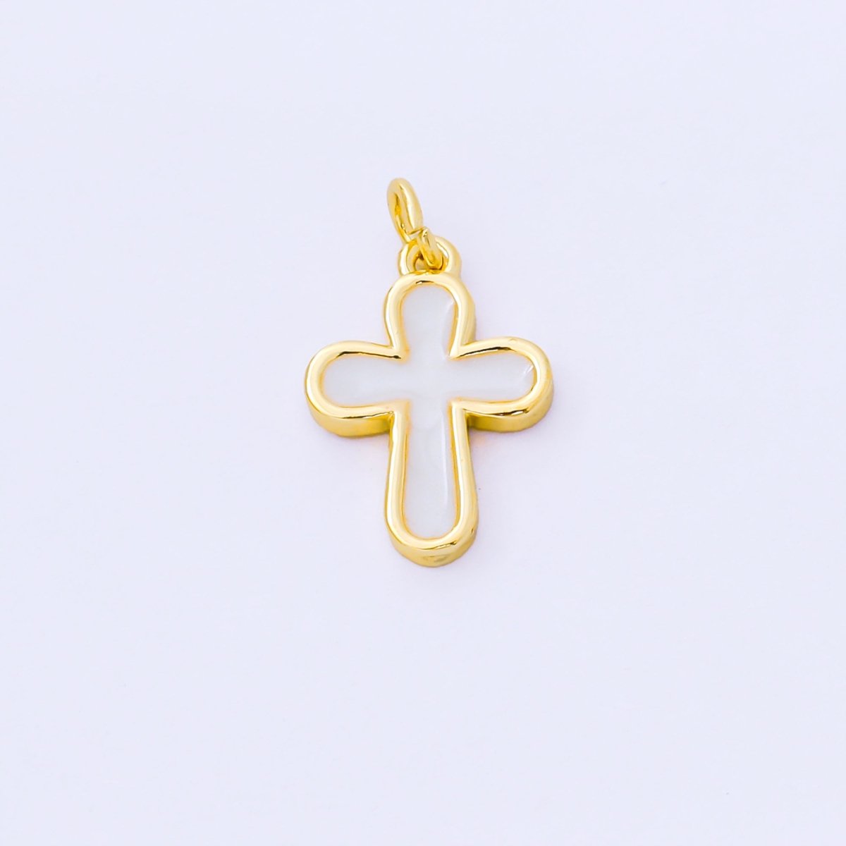 24K Gold Filled 16mm White Enamel Cross Holy Christian Catholic Charm in Gold &amp; Silver | AF1518