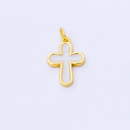 24K Gold Filled 16mm White Enamel Cross Holy Christian Catholic Charm in Gold &amp; Silver | AF1518