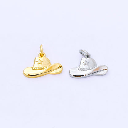 24K Gold Filled 16mm Star Cowboy Hat Mini Charm in Gold &amp; Silver | AF1519