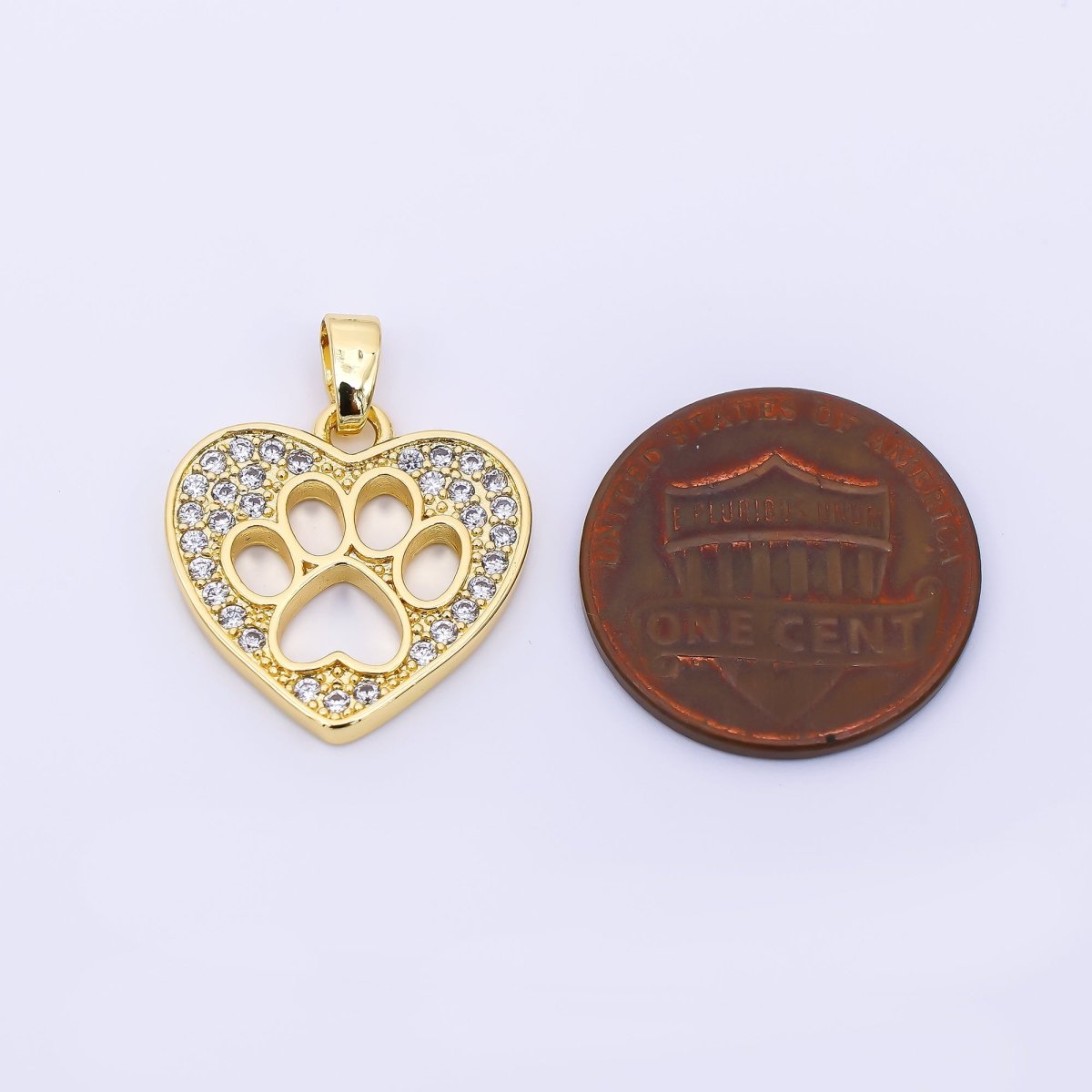 24K Gold Filled 17.5mm Micro Paved CZ Open Dog Pet Pawprint Heart Pendant | AH541