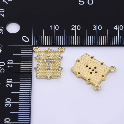 24K Gold Filled 17.5mm Micro Paved CZ Cross Dotted Rectangle Connector | Y-061