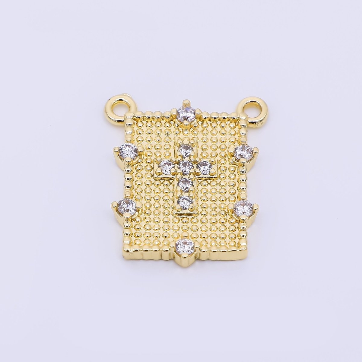 24K Gold Filled 17.5mm Micro Paved CZ Cross Dotted Rectangle Connector | Y-061