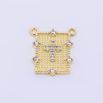 24K Gold Filled 17.5mm Micro Paved CZ Cross Dotted Rectangle Connector | Y-061
