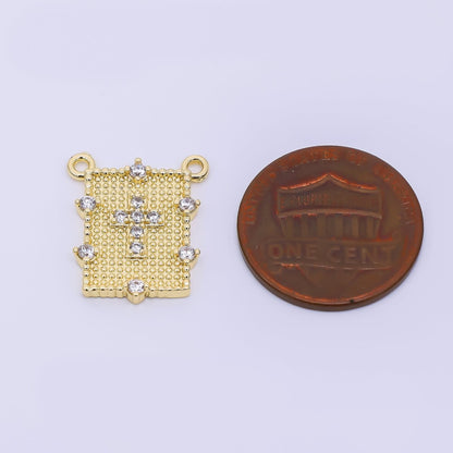 24K Gold Filled 17.5mm Micro Paved CZ Cross Dotted Rectangle Connector | Y-061