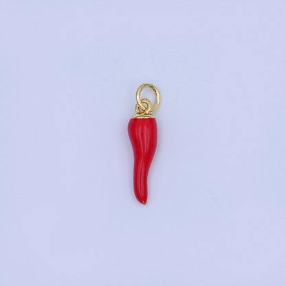 24K Gold Filled 17.5mm Red Enamel Chili Mini Charm | W478