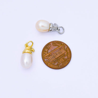 24K Gold Filled 17.5mm White Shell Pearl Oval Bezel Charm in Gold &amp; Silver | AF590