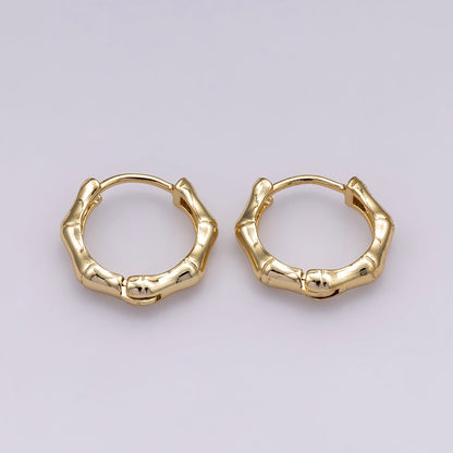 24K Gold Filled 17mm Minimalist Bamboo Huggie Hoop Earrings | K00659