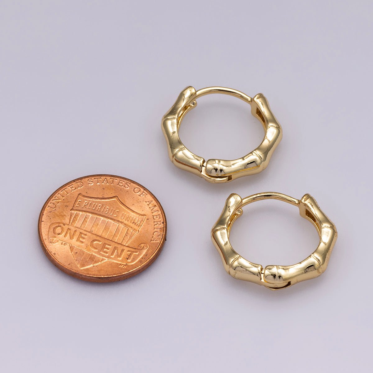 24K Gold Filled 17mm Minimalist Bamboo Huggie Hoop Earrings | K00659