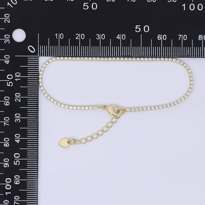 24K Gold Filled 1.7mm Clear CZ Tennis Bracelet Chain 7 Inch w. Extender | WA-1633