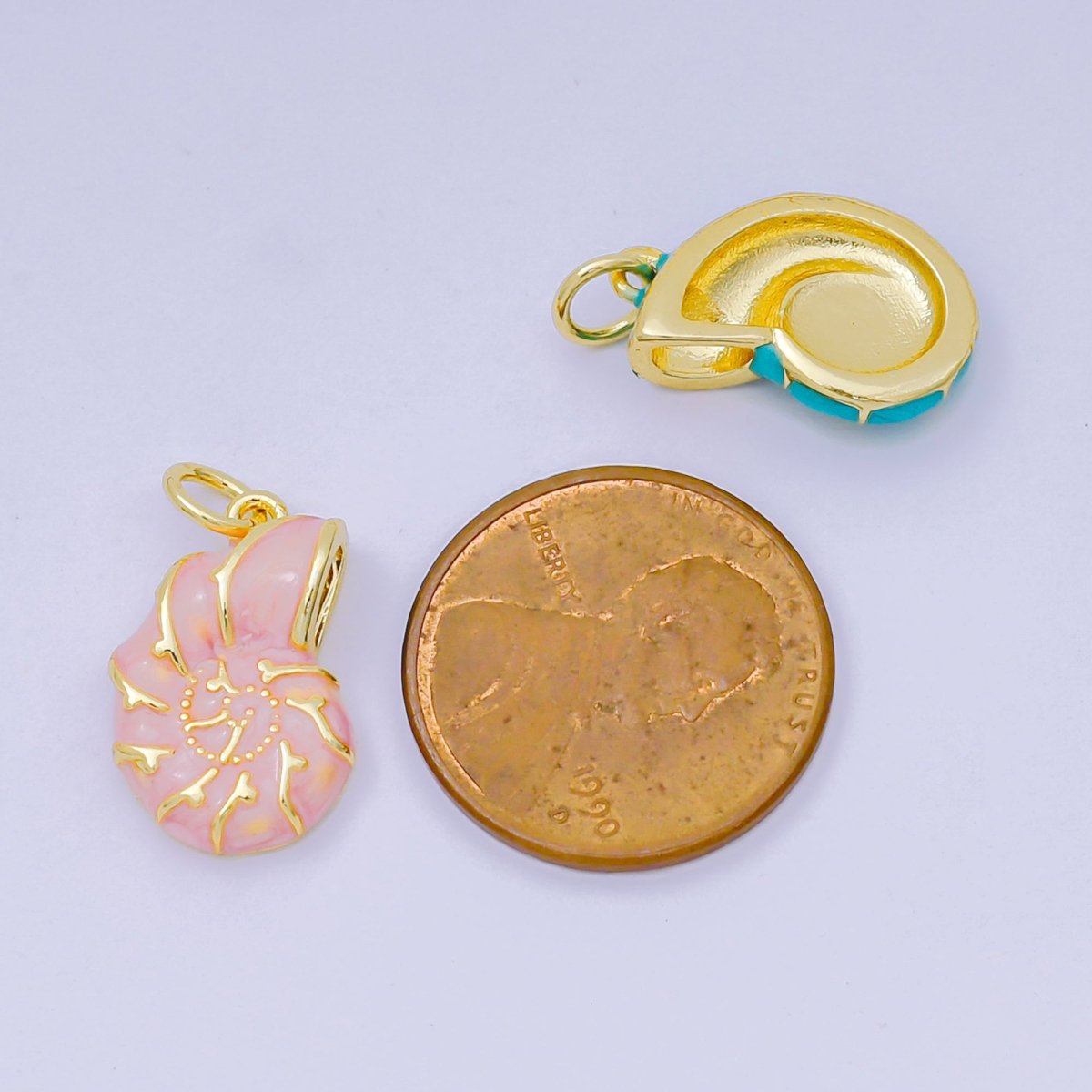 24K Gold Filled 17mm Enamel Colorful Sea Conch Shell Charm in Pink, Blue, &amp; White | AH-629 H-630