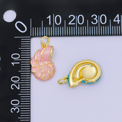 24K Gold Filled 17mm Enamel Colorful Sea Conch Shell Charm in Pink, Blue, &amp; White | AH-629 H-630