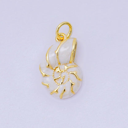 24K Gold Filled 17mm Enamel Colorful Sea Conch Shell Charm in Pink, Blue, &amp; White | AH-629 H-630