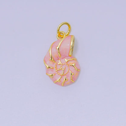 24K Gold Filled 17mm Enamel Colorful Sea Conch Shell Charm in Pink, Blue, &amp; White | AH-629 H-630